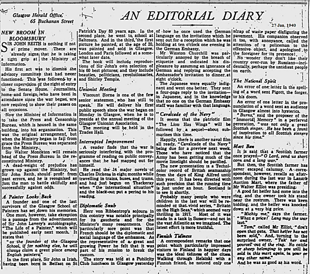 Snippets from the Glasgow Herald Air Raids in Scotland 19391944